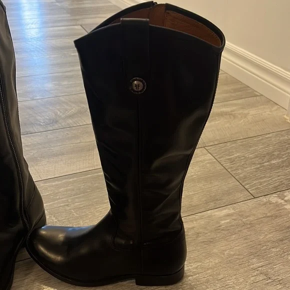 Frye Black Leather Knee-High Heeled Boots - Picture 2 of 7